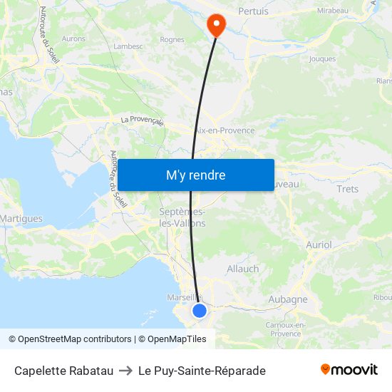 Capelette Rabatau to Le Puy-Sainte-Réparade map