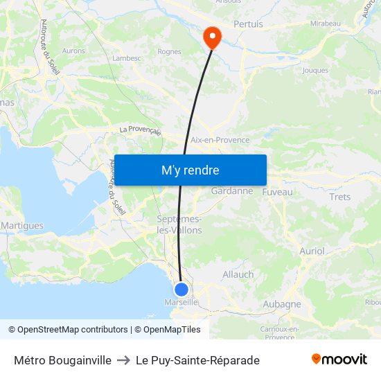 Métro Bougainville to Le Puy-Sainte-Réparade map