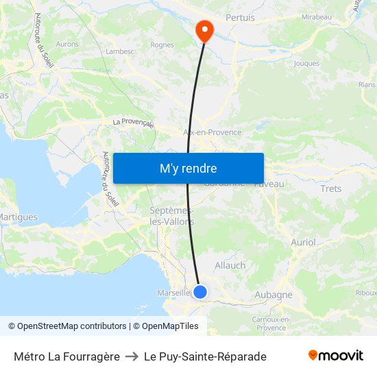 Métro La Fourragère to Le Puy-Sainte-Réparade map