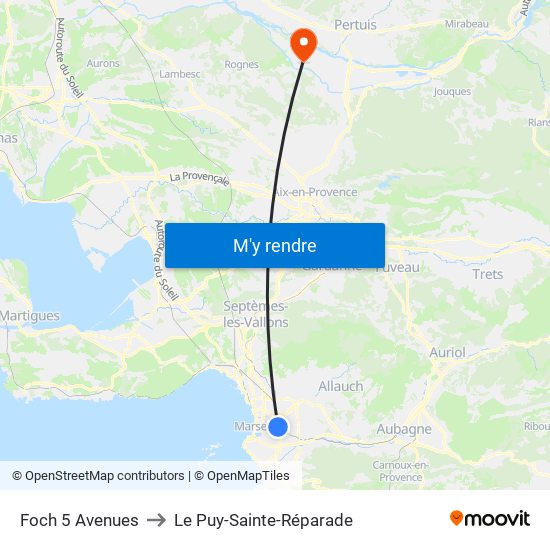 Foch 5 Avenues to Le Puy-Sainte-Réparade map
