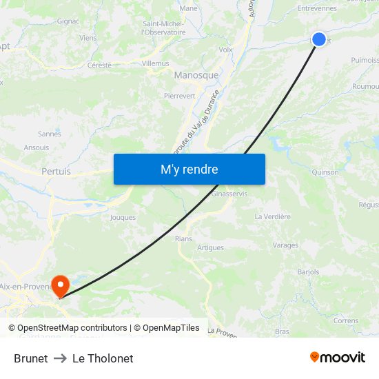 Brunet to Le Tholonet map