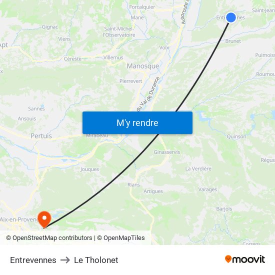 Entrevennes to Le Tholonet map