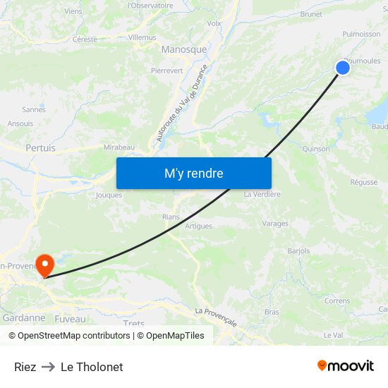 Riez to Le Tholonet map