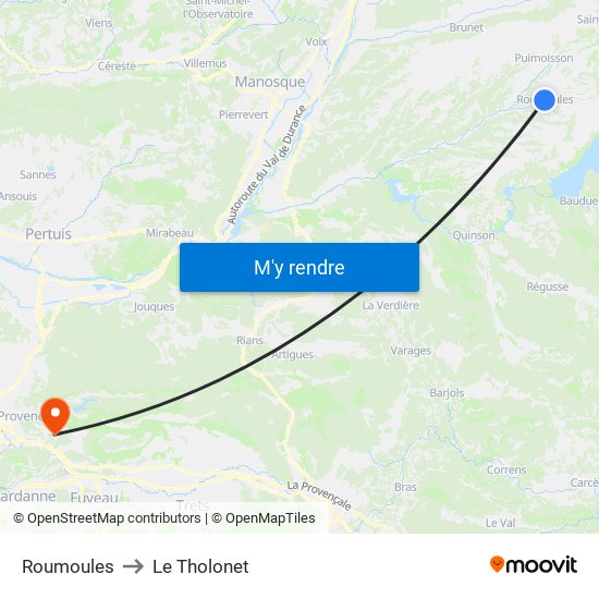 Roumoules to Le Tholonet map