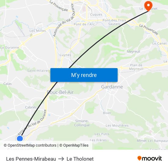 Les Pennes-Mirabeau to Le Tholonet map