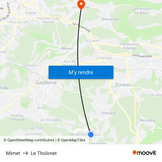 Mimet to Le Tholonet map