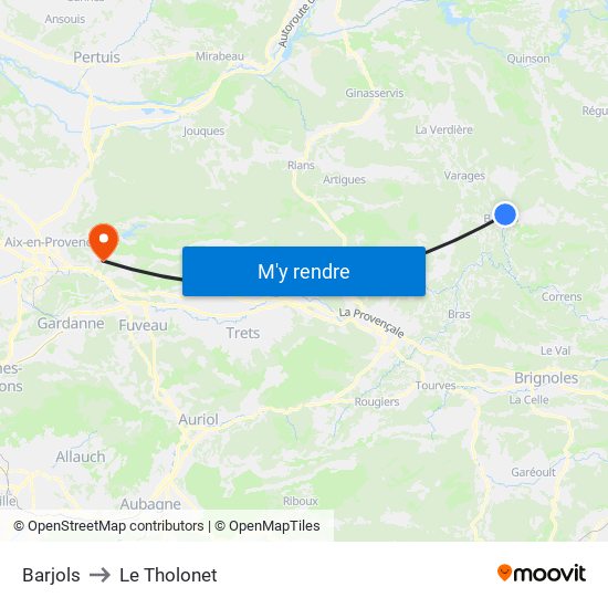 Barjols to Le Tholonet map