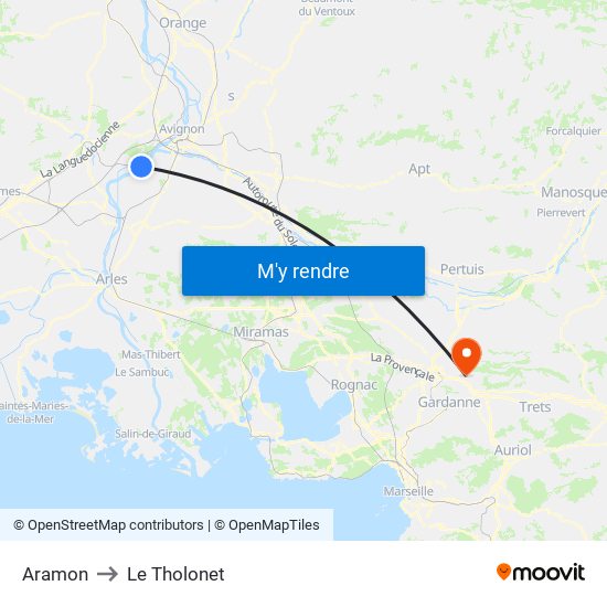 Aramon to Le Tholonet map
