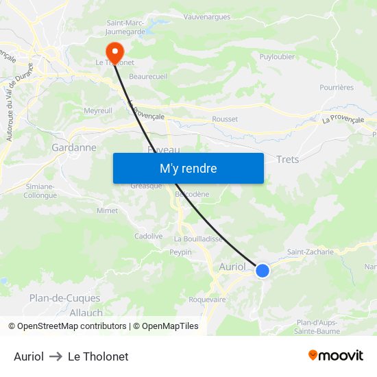 Auriol to Le Tholonet map