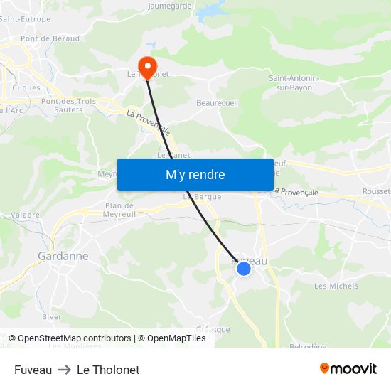 Fuveau to Le Tholonet map