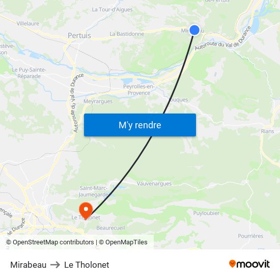Mirabeau to Le Tholonet map