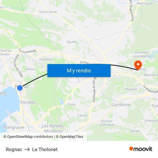 Rognac to Le Tholonet map