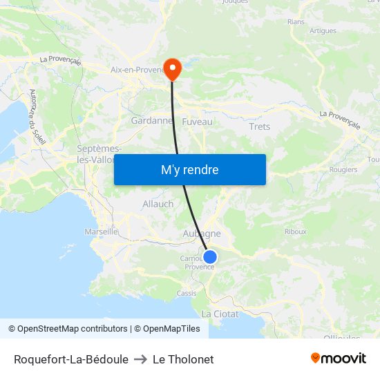 Roquefort-La-Bédoule to Le Tholonet map