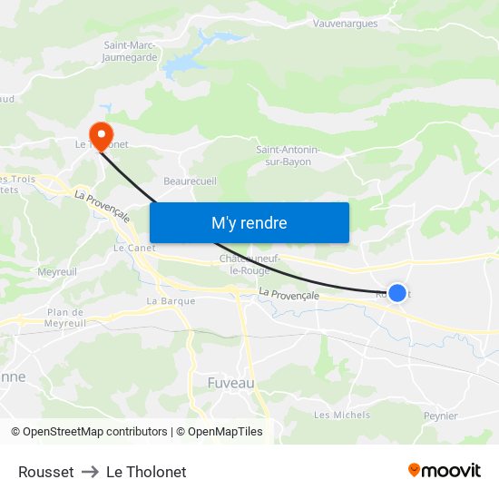 Rousset to Le Tholonet map