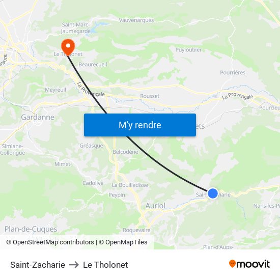 Saint-Zacharie to Le Tholonet map