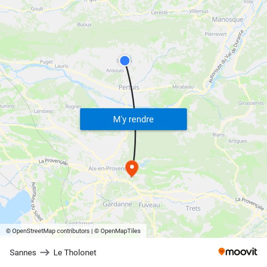 Sannes to Le Tholonet map