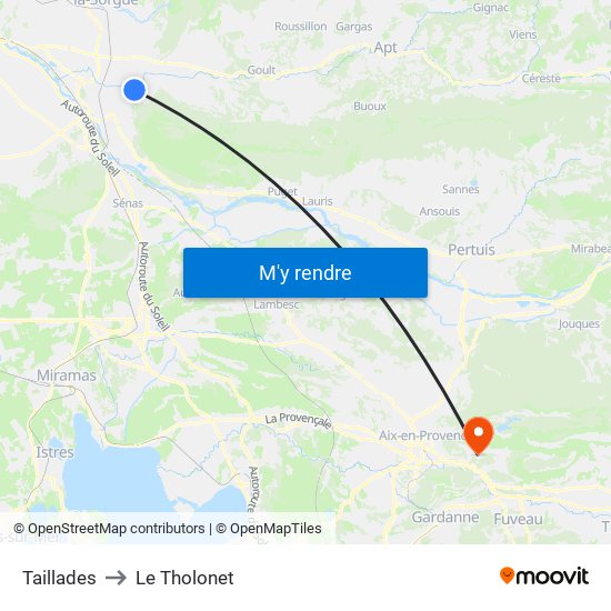 Taillades to Le Tholonet map