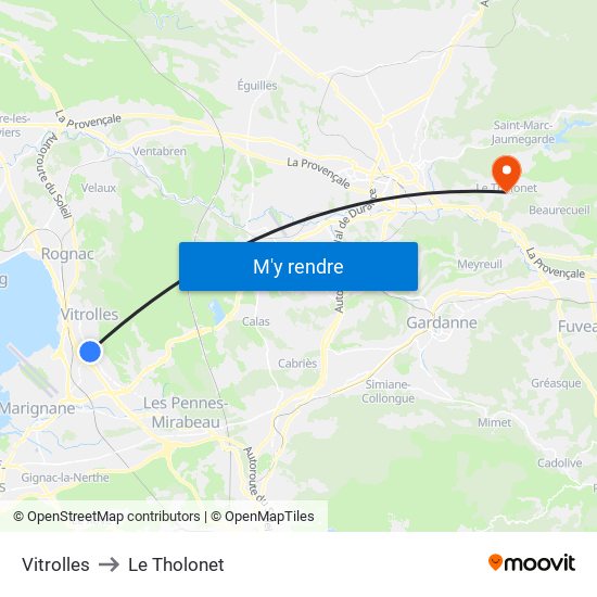 Vitrolles to Le Tholonet map
