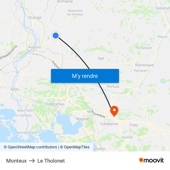 Monteux to Le Tholonet map