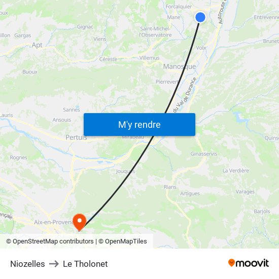 Niozelles to Le Tholonet map