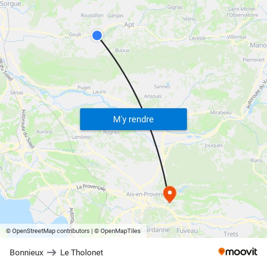 Bonnieux to Le Tholonet map