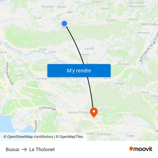 Buoux to Le Tholonet map