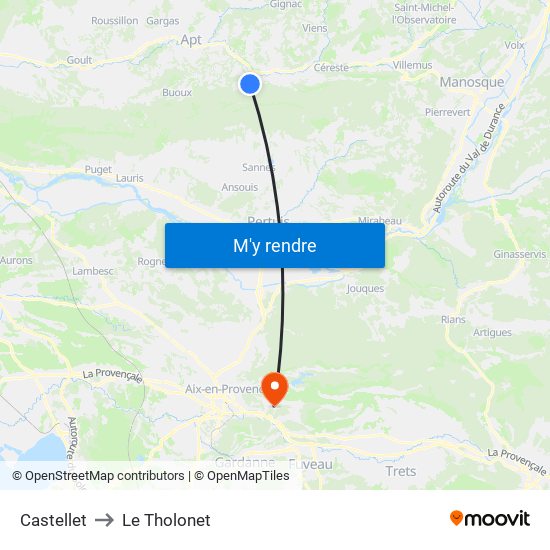 Castellet to Le Tholonet map