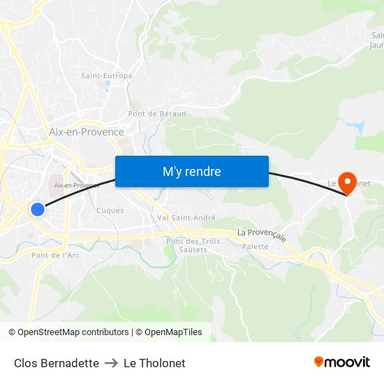 Clos Bernadette to Le Tholonet map