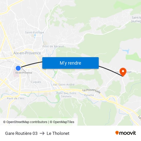 Gare Routière 03 to Le Tholonet map