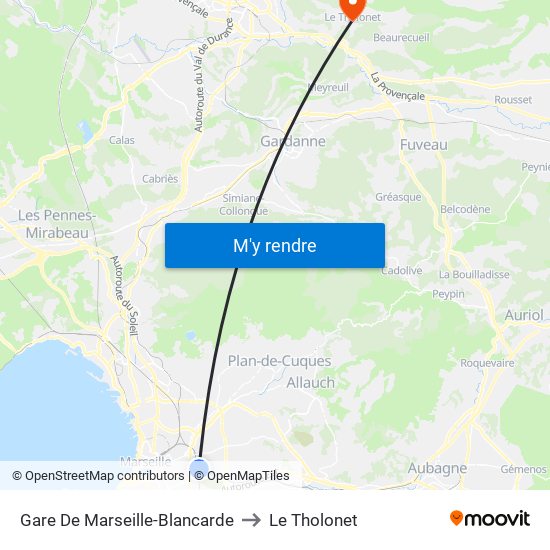 Gare De Marseille-Blancarde to Le Tholonet map