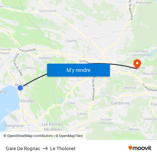 Gare De Rognac to Le Tholonet map
