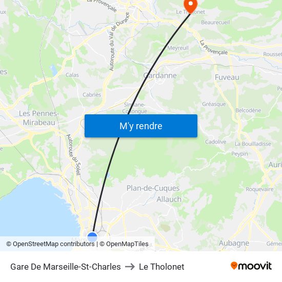 Gare De Marseille-St-Charles to Le Tholonet map