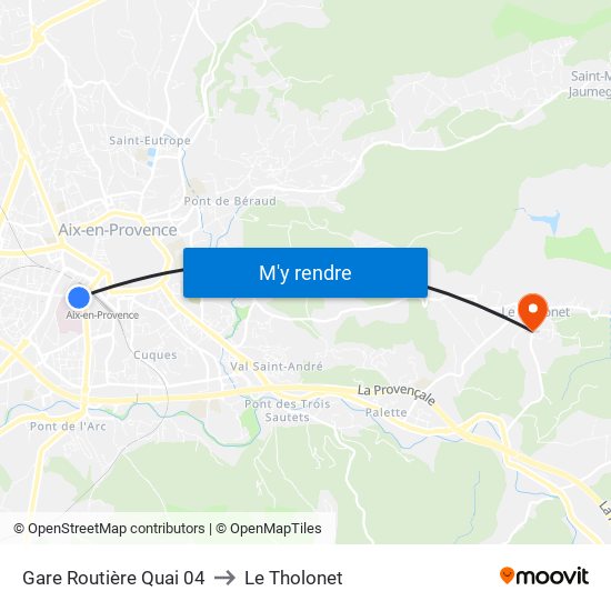 Gare Routière Quai 04 to Le Tholonet map