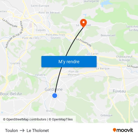 Toulon to Le Tholonet map