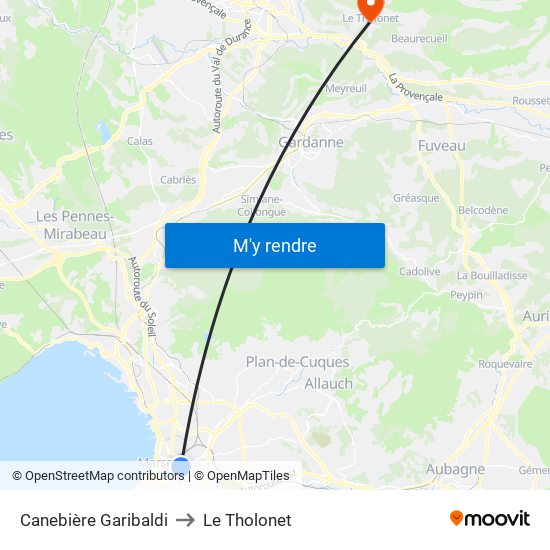 Canebière Garibaldi to Le Tholonet map