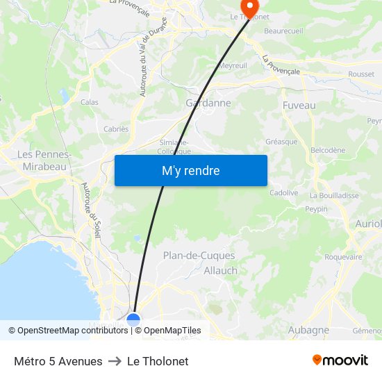 Métro 5 Avenues to Le Tholonet map