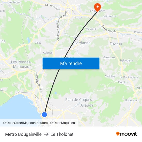 Métro Bougainville to Le Tholonet map