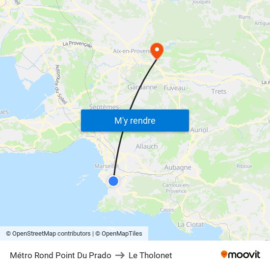 Métro Rond Point Du Prado to Le Tholonet map