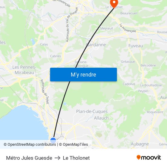 Métro Jules Guesde to Le Tholonet map