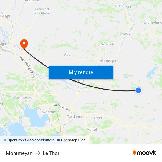 Montmeyan to Le Thor map