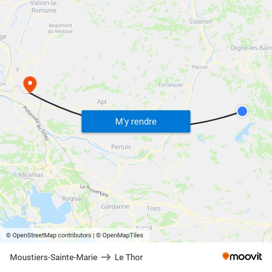 Moustiers-Sainte-Marie to Le Thor map