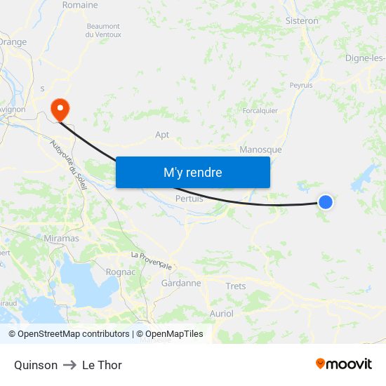 Quinson to Le Thor map