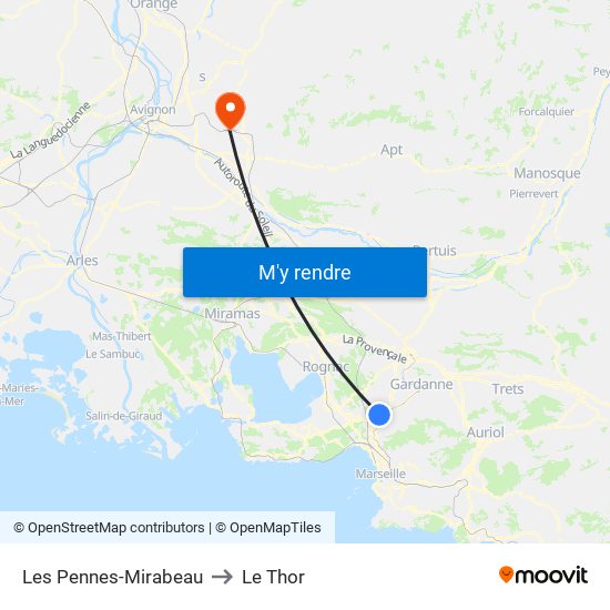 Les Pennes-Mirabeau to Le Thor map