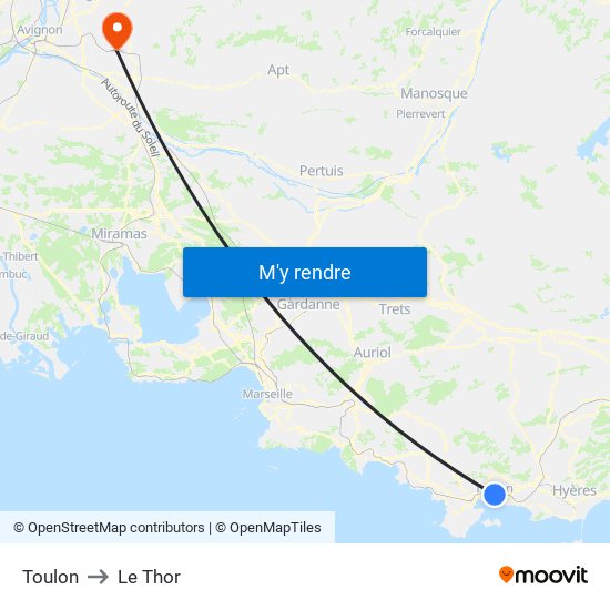 Toulon to Le Thor map