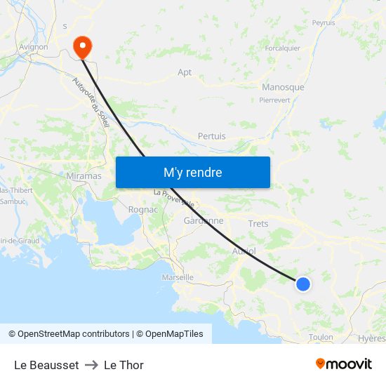 Le Beausset to Le Thor map