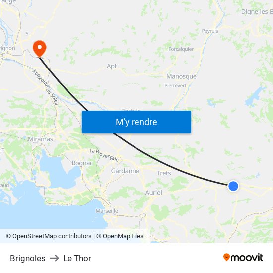 Brignoles to Le Thor map