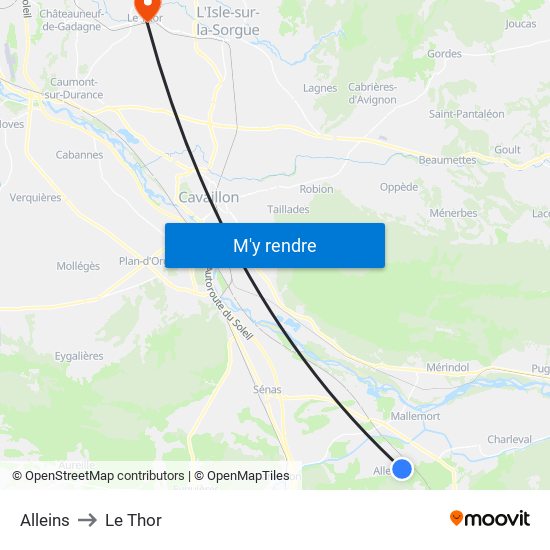 Alleins to Le Thor map