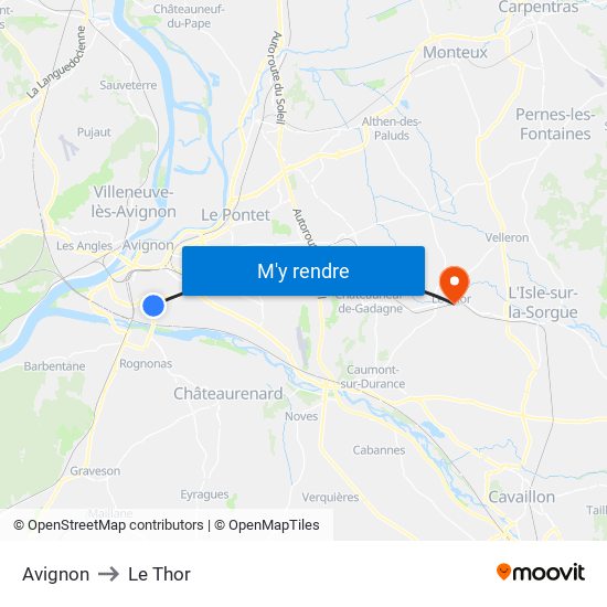 Avignon to Le Thor map