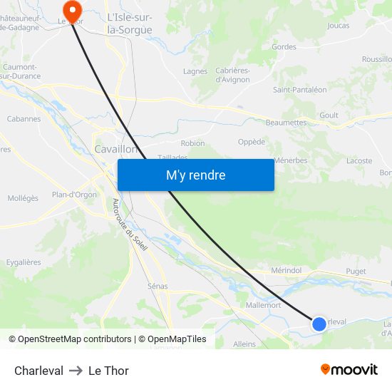 Charleval to Le Thor map