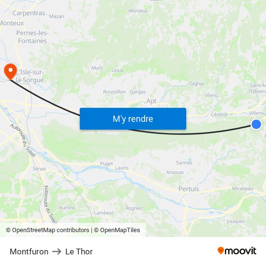 Montfuron to Le Thor map
